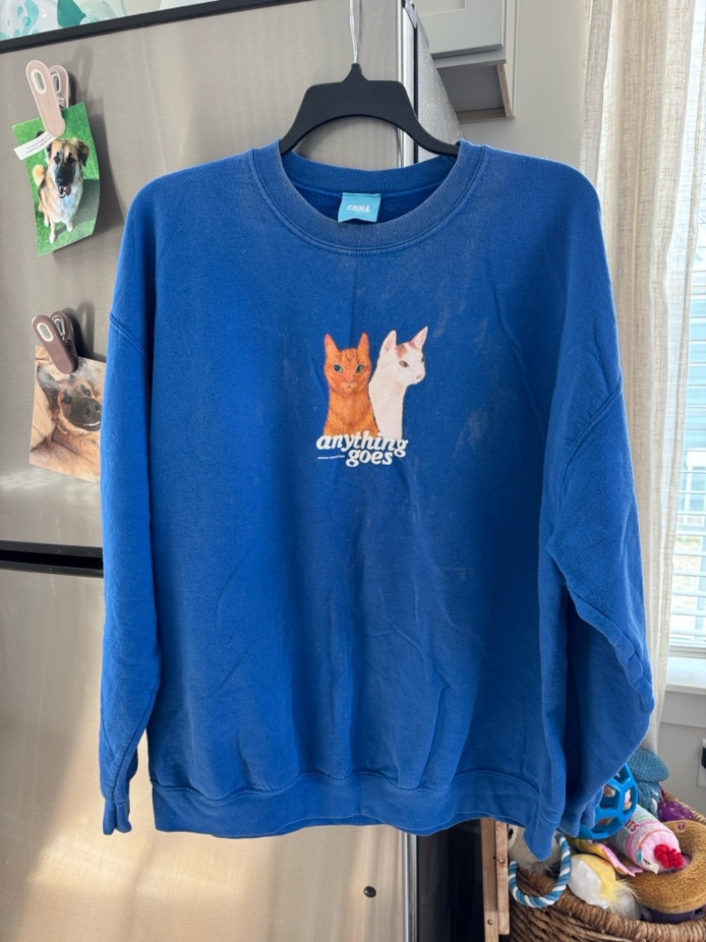 Blue 'Anything Goes' Cat Graphic Crewneck Sweatshirt Emma Chamberlain